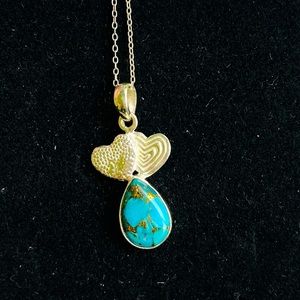Turquoise with twin Heart Pendant In 925 Sterling Silver.